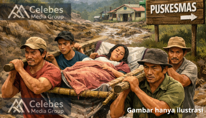 Akses Jalan Rusak, Warga Kalumpang Tandu Pasien Berjam-jam Menuju Puskesmas Saat Lebaran